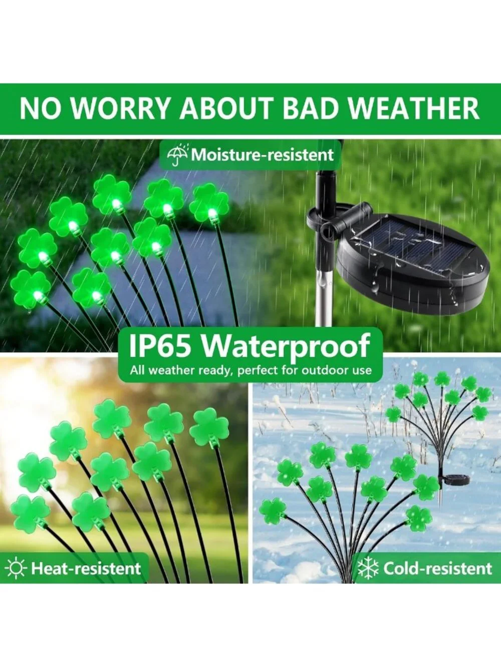 2 Pack St. Patrick's Day Solar Lights - 18 LED Green Shamrock Outdoor Decor